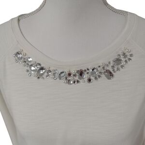 JCP LONG SLEEVE PULLOVER TOP‎ XL IVORY DECORATIVE NECKLINE